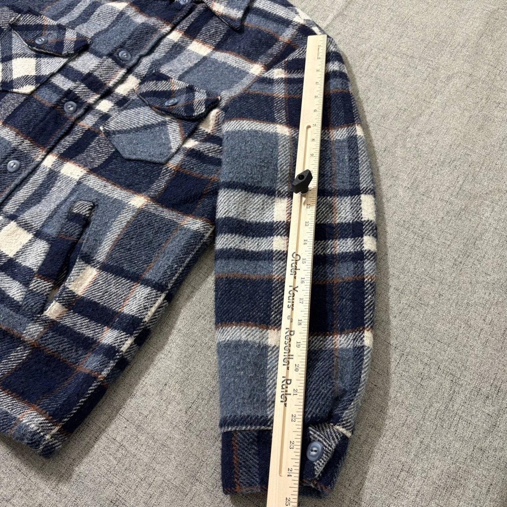 Vintage 70s Sears Shacket Men Large Plaid Flannel Lined Sherpa Faux Fur - Picture 5 of 8
